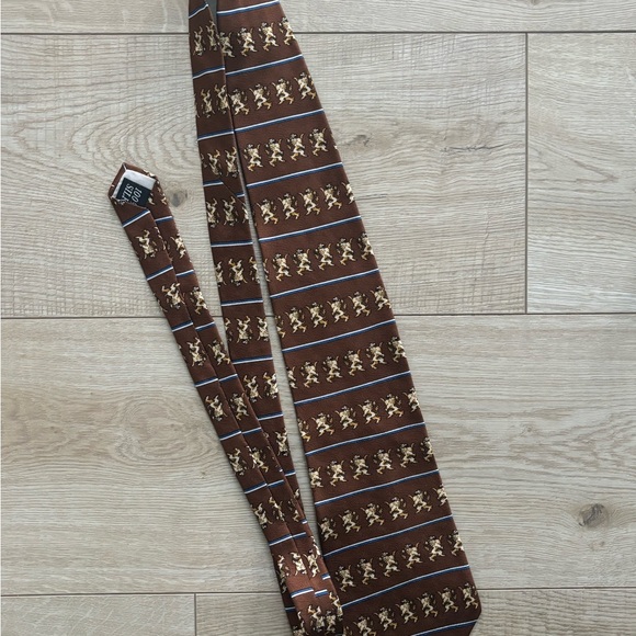 Vintage Oscar de la Renta Brown and Blue Lion Tie Silk Tie - Picture 7 of 7